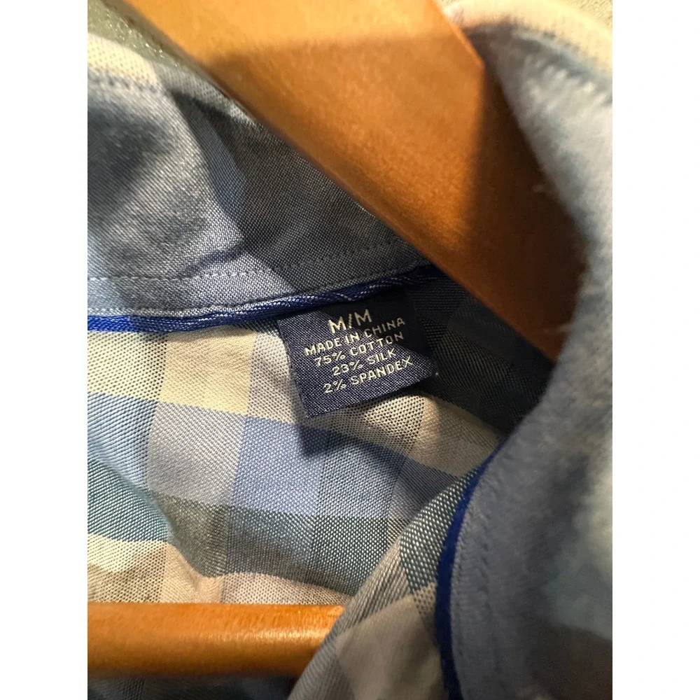 Tommy Bahama Mens Blue White Plaid Cotton Silk Blend Button Down Shirt M